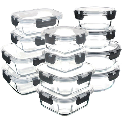 24 Pieces (12 Containers +12 Lids) High Borosilicate Sealed Lid Food Storage Container Glass, Reusable, Suitable For Food Storage In Microwave Ovens, Ovens, Refrigerators, Dishwashers, Offices, Schools, And Camping