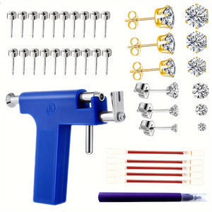 [16 Pairs Hypoallergenic Ear Piercing Gun] Professional Ear Piercing Gun Kit Reusable for Body Nose Lip Piercing with 16 Pairs Hypoallergenic Earrings