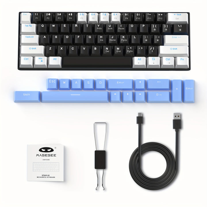 MageGee 60% Mechanical Keyboard, Gaming Keyboard With Blue Switches And Sea Blue Backlit Small Compact 60 Percent Keyboard Mechanical, Portable 60 Percent Gaming Keyboard Gamer