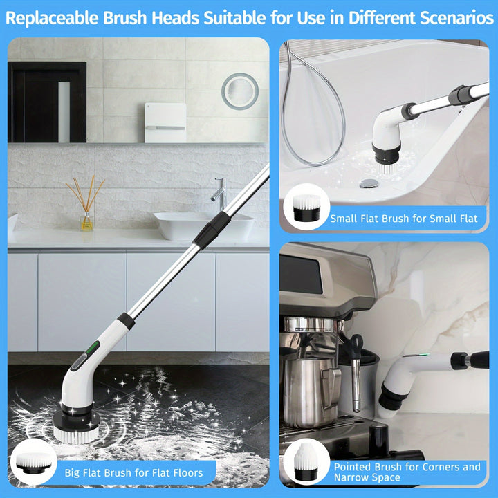 2024 Nettoyeur Électrique à Rotation, Nettoyeur Électrique Sans Fil à Vitesses Doubles Réglables Pour le Nettoyage, Nettoyeur de Douche avec Poignée Réglable et Détachable Avec 7 Têtes de Brosse Remplaçables Pour Sol, Salle de Bain, Baignoire, Carrelage