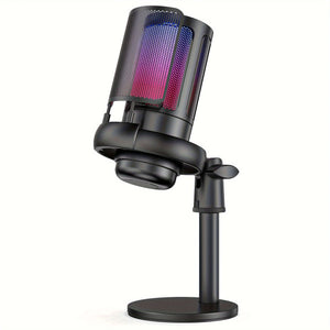 Microfono USB Microfono Studio Professionale a Condensatore per PC Gaming Mic per PS4/ PS5/ Mac/Telefono, Illuminazione RGB Brillante, Registrazione Streaming Gaming Karaoke Canto ME6S Mic Eid Al-Adha Mubarak