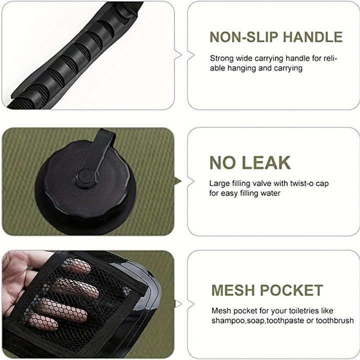 Portable 5 Gallon Solar Heated Shower Bag - Removable Hose And Switchable Shower Head For Outdoor Travel - Camping, Climbing, Hiking, Beach, And Swimming