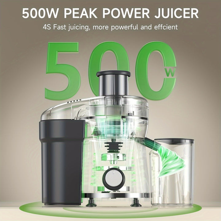 [500W Powerful Centrifugal Juicer] 500W Powerful Centrifugal Juicer Machine - Wide Mouth Feed Chute For Easy Fruit And Vegetable Extraction, Easy Cleaning, Stainless Steel, BPA-Free, Dishwasher Safe, Space-Saving Design, Perf