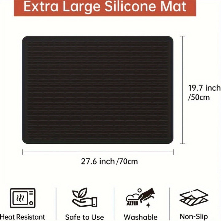 [28"x20" Heat Resistant Stove Top] Silicone Electric Stove Top Cover Mat - 28"x20"Ceramic Stove top Cover, Heat Resistant Glass Cooktop Cover, Flat RV Range Stovetop Protector, Extra Large Silicone Dish Drying Mat - BLACK