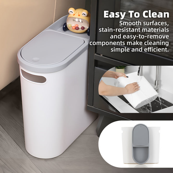 2/1pc Bathroom Trash Can, Compact And Durable Plastic Wastebasket with Built-In Handles, Easy to Clean, Rustproof, Space-Saving Design, Ideal for Small Spaces in Bathroom, Laundry, And Home Office.