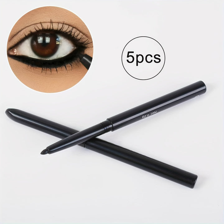 [5-Pack Long-Lasting Black Eyeliner] 5-Pack Waterproof & Sweat-Proof Black Eyeliner Pencil - Long-Lasting, Smudge-Proof For Bold Eye Makeup, Easy Glide Formula for Perfect Wings - Black