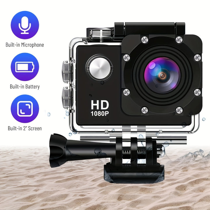 1080P HD Action Camera with 140° Wide Angle, 5.08cm LCD Display, Digital Image Stabilization, Auto Exposure, Fisheye Lens, Rechargeable Battery, USB Power, SD Card Slot, MP4 File Format - Ideal for Outdoor Sports Recording