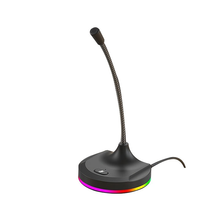 USB Computer Microphone RGB Colorful Lights Video Conference Microphone Universal Game Voice Live Black-1pc