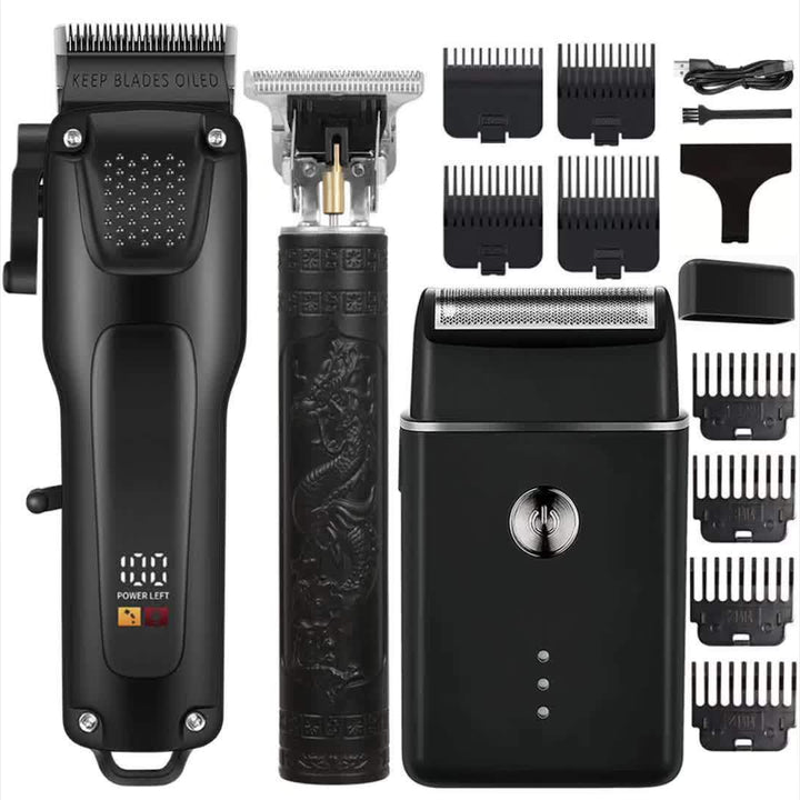 3pcs Men'S Professional Hair & Beard Grooming Kit - Cordless Clippers with LED Display, Precision Trimmer Set, USB Rechargeable, For Home, Perfect Holiday Gift