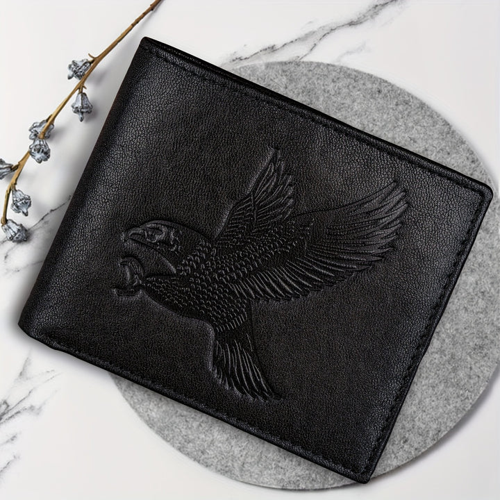 Eagle Embossed Men's Wallet with RFID Blocking Technology - Genuine Top Layer Cowhide Leather Casual Coin Purse with Large Capacity