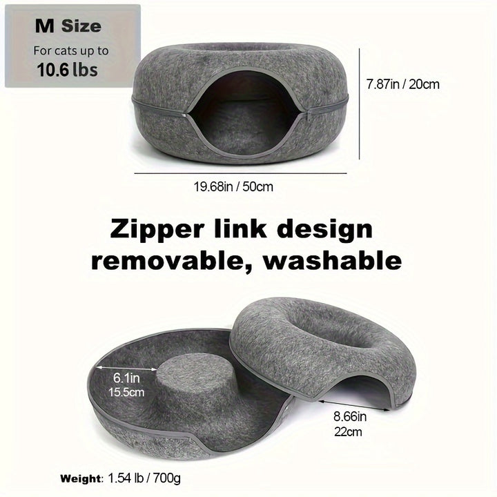 Spacious Multi-Cat Donut Bed - Detachable, Washable, Scratch-Resistant, Large Capacity for Indoor Cats - Perfect for Big Felines and Multiple Pets