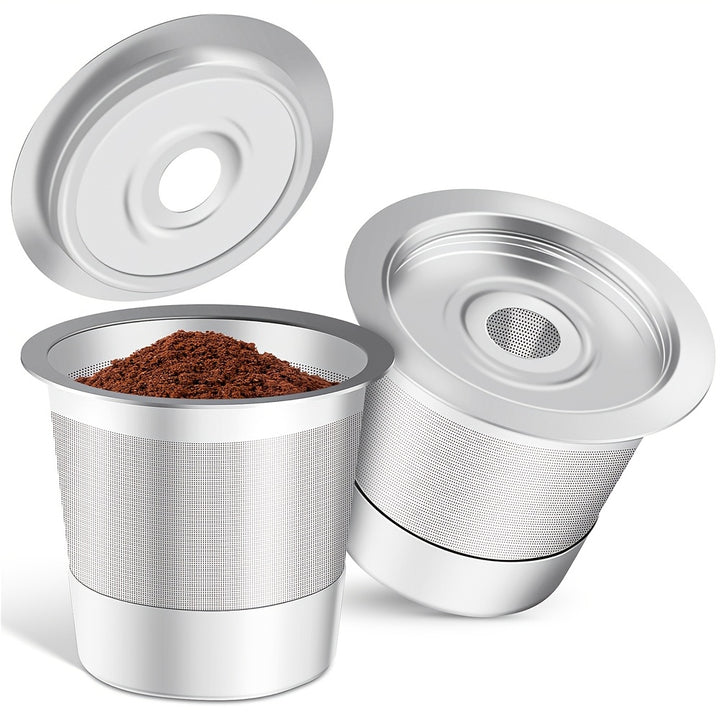 2pcs Premium Stainless Steel Reusable K-Cup Coffee Pods, 1.0 Compatible - High-Quality & Durable with 360° Perforated Brewing Design for Optimal Flavor Extraction, Rust-Resistant with Sealing Rubber Ring, Ideal for Home & Of