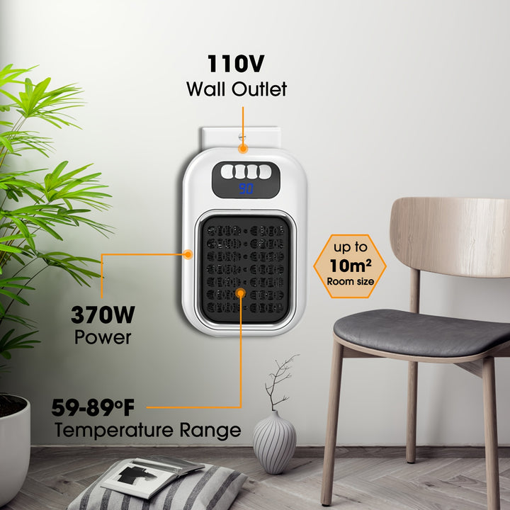 370W Mini Space Heater, Wall Outlet Electric Space Heater as Seen on TV with Adjustable Thermostat and Timer and LED Display, Compact for Office Dorm Room
