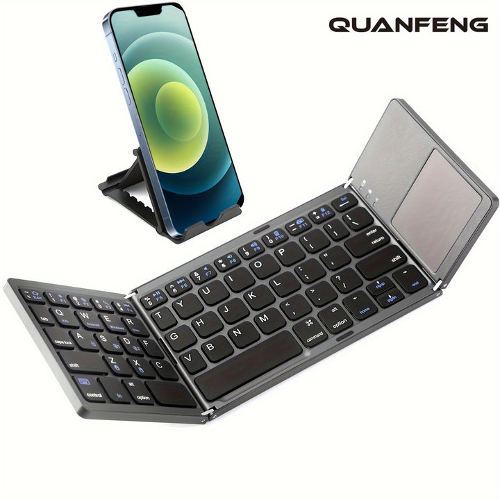 Ultra-thin Wireless Foldable Keyboard - Bi-fold/Three Fold Portable Keyboard for Three Systems Universal Office Silent