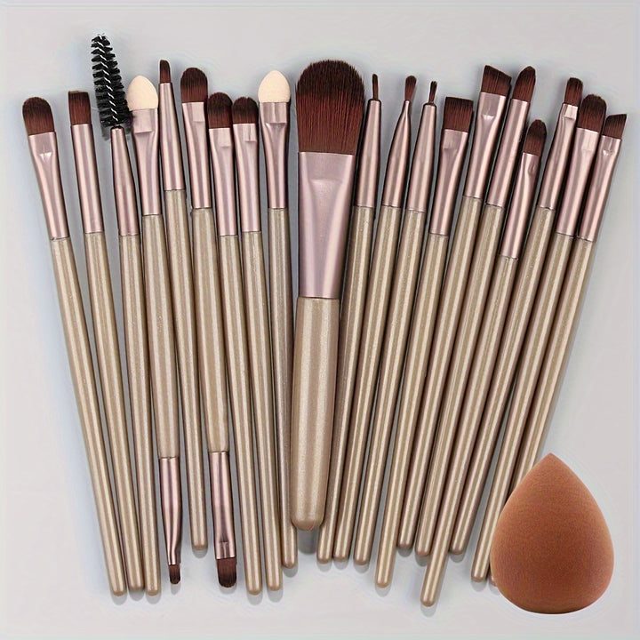 [20-Piece Luxe Makeup Brush Set] 20-Piece Hypoallergenic Makeup Brush Set with Nylon Bristles - Luxe Palm Brushes for Foundation, Blush, Eye Shadow, Eyebrow, & Lip, All Skin Types, ABS Rod - Professional & Beginner Kit, Trave