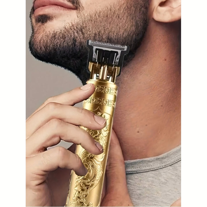 USB Rechargeable Hair Clipper with Golden Dragon Engraving, Cordless Portable Trimmer for Barbers and Personal Grooming, Lithium Battery Operated ≤36V, Includes Guide Combs and USB Cable