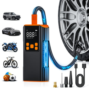 Portable Air Compressor - 150PSI Tire Inflator with Pressure Gauge, High-Capacity, 3X Faster for Cars, Bikes, Motorcycle Tires