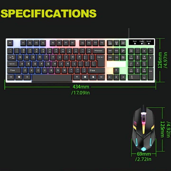 Combo de teclado y ratón RGB con 104 teclas, USB, con luces LED intensas, alfombrilla de ratón grande para PC, Mac, PS4, Xbox One.