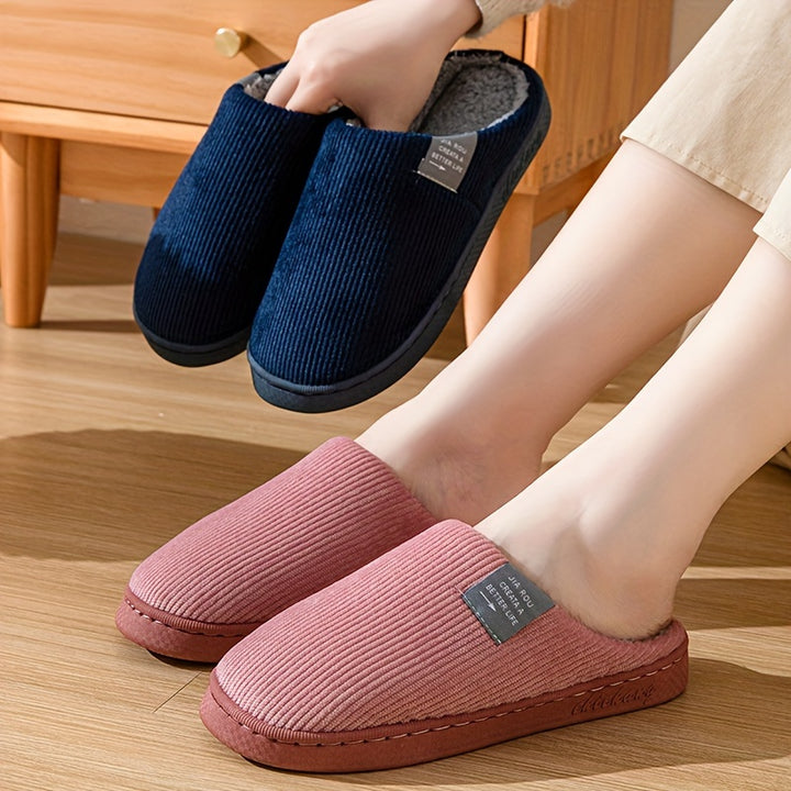 Cozy Plush-Lined Winter Slippers for Couples - Non-Slip, Thick Sole Indoor Shoes with Soft Fabric Lining