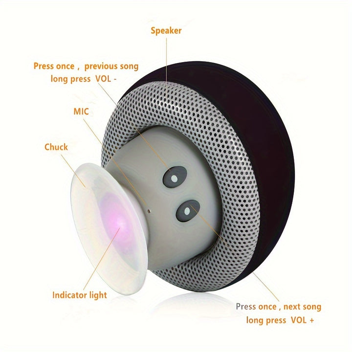 A Mushroom Portable Wireless Speaker with Suction Cup Holder, Stereo Sound Effects, Button Control, USB Rechargeable, 200Mah Battery, Wireless Compact Subwoofer for Smartphones/ Tablets, Perfect for Travel And Outdoor Use