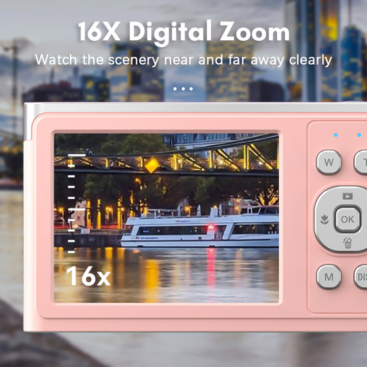 Lixada Andoer Compact 4K Ultra HD Digital Camera - Pink, 50MP, 7.32cm IPS Screen, Auto Focus, 16X Zoom, Anti-Shake, Face Detection, Built-in Flash, Includes 2 Batteries, USB Cable, Wrist Strap & Carry Bag - Perfect for On-the