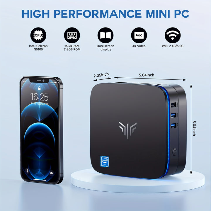 ACEMAGICIAN AK1PRO Mini PC Celeron N5105 2.9GHz 16GB RAM 512GB SSD M.2 Micro Desktop Computer 4K UHD WiFi Gigabit Ethernet, HDTVX 2 For Business Home Cinema W11