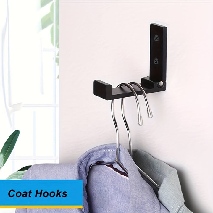 Five Wall-Mounted Rust-Proof Aluminum Folding Hangers, Heavy-Duty Black Metal Hangers Suitable for Hanging Clothes, Towels, Hats, Bags, And Fitness Equipment. Includes Accessory Screws for Space Organization And Decoration, L