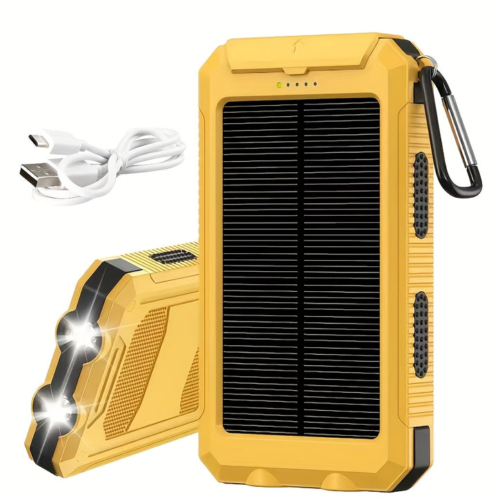 Cargador portátil USB banco de energía solar para teléfonos celulares, batería externa de respaldo para camping, salida de doble puerto USB de 5V, 2 luces LED linterna con puntero