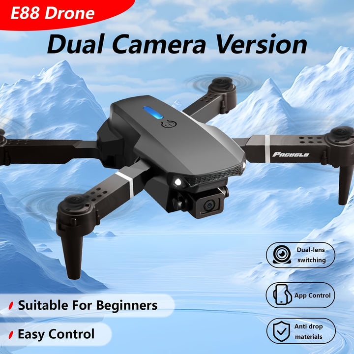 FACEGLE E88 Dual Camera Drone, Foldable Quadcopter with Wi-Fi, 480p Video Capture, 36V Battery, 5-Min Flight Time, 50m Max Altitude, 4m/s Max Speed, 30m Control Range, Ideal for Beginners, Perfect Gift for Christmas, Hallowee