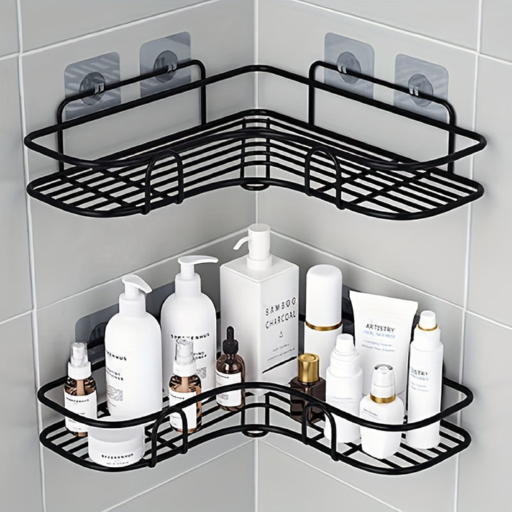 Estante de esquina montado en la pared sin perforaciones 1 pieza - Estante de almacenamiento para baño para inodoro, champú, loción y cosméticos - Accesorios de baño