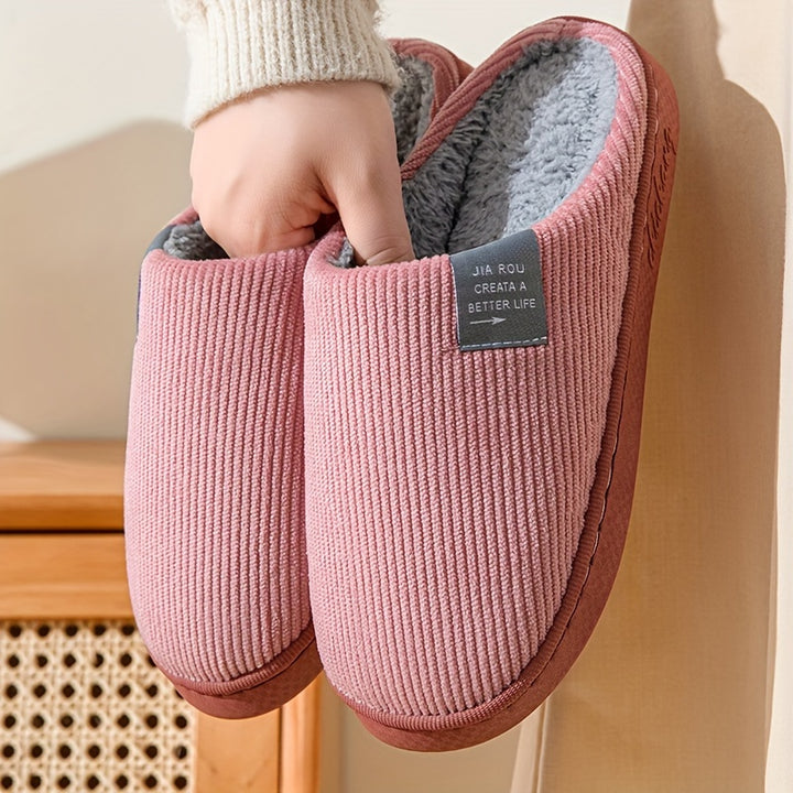 Cozy Plush-Lined Winter Slippers for Couples - Non-Slip, Thick Sole Indoor Shoes with Soft Fabric Lining