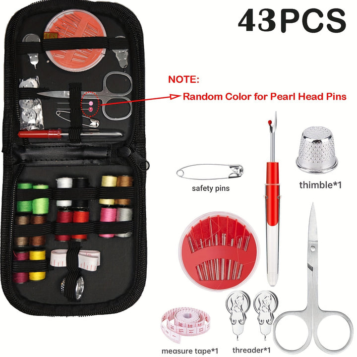 [BOBODE Sewing Kit] BOBODE 43/104pcs Sewing Kit - 24-Color Threads, Needle and Thread Kit for Small Fixes, Basic Mini Travel Sewing Kit for Emergency Repairs, Color: Black, No Printing