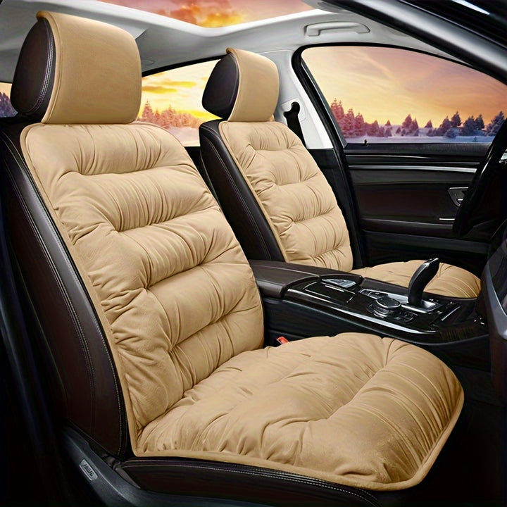 Thickened Plush Car Seat Cushion for Winter - Universal Front Single Seat Mat with Backrest - Compatible Seat Cover