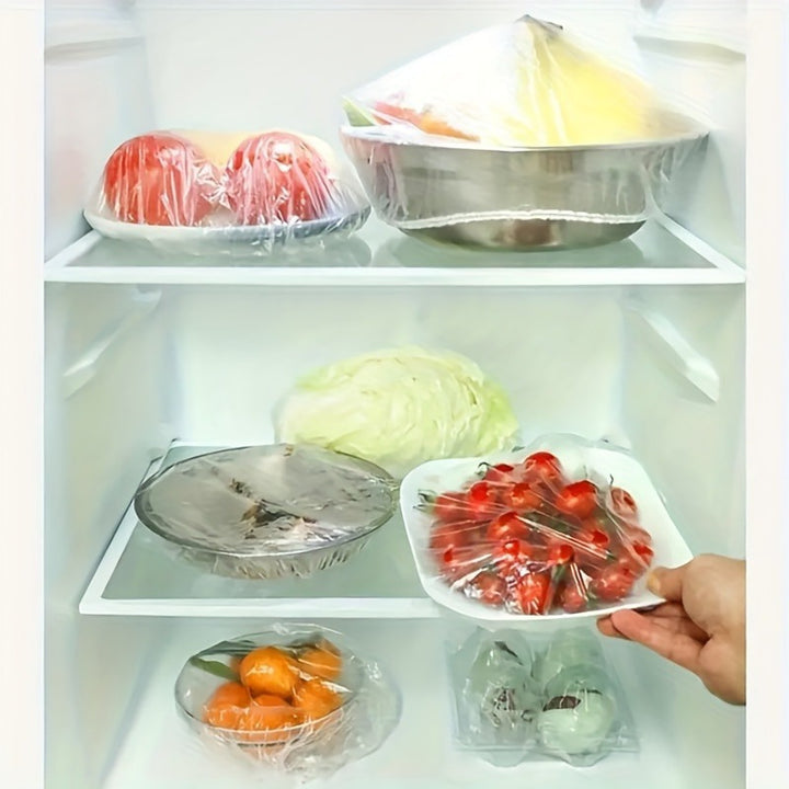 [100-Pack Reusable Transparent Covers] 100-Pack Reusable Elastic Food Storage Covers - Transparent Stretchable Plastic Bowl Plate Seal Wrap, Unscented, Perfect Alternative to Aluminum Foil and Cling Film