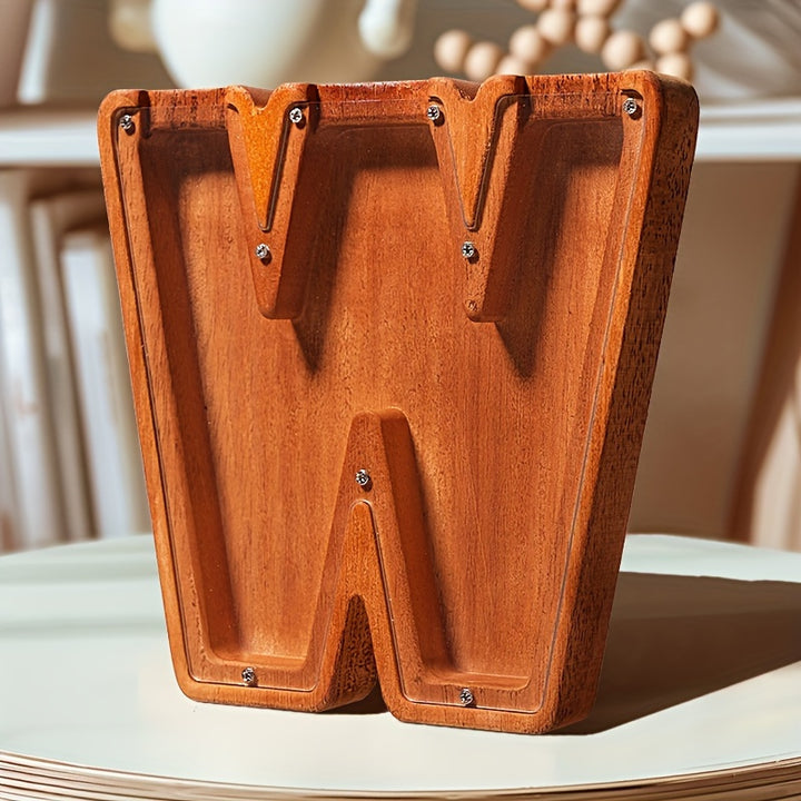 Wooden Lettered Piggy Bank, Personalized Lettered Bank, Wooden Bank 26 English Alphabet Bank, Home Decoration Children's Gifts Halloween、Christmas Gift、Thanksgiving Day easter gift