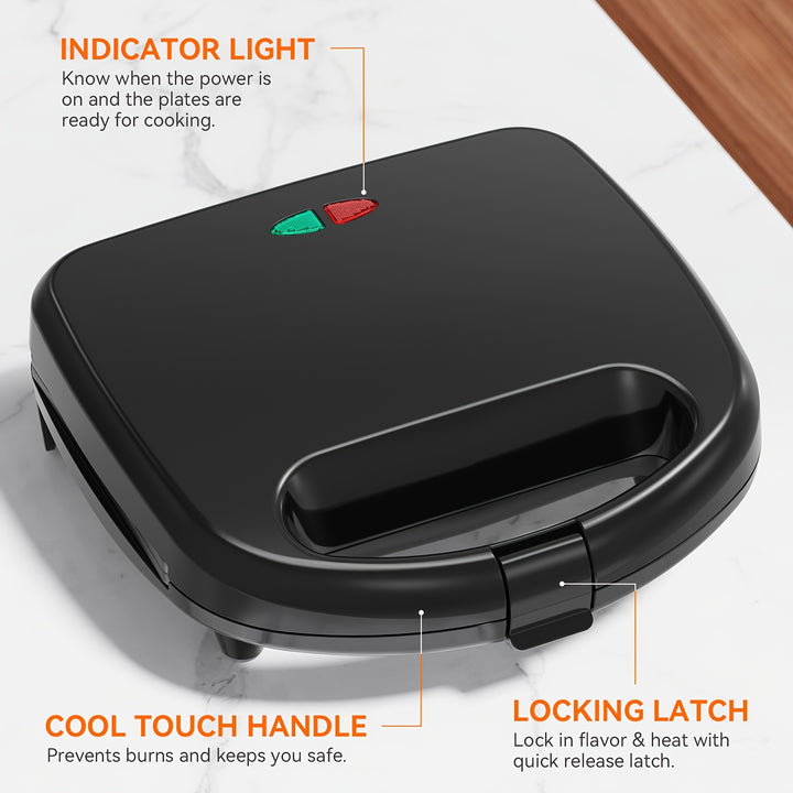 2-Slice Non-Stick Sandwich Maker with Triangle Plates, Cool-Touch Handle & Indicator Lights, Easy to Clean, 750W for Quick Breakfasts and Snacks, BPA-Free Stainless Steel Design