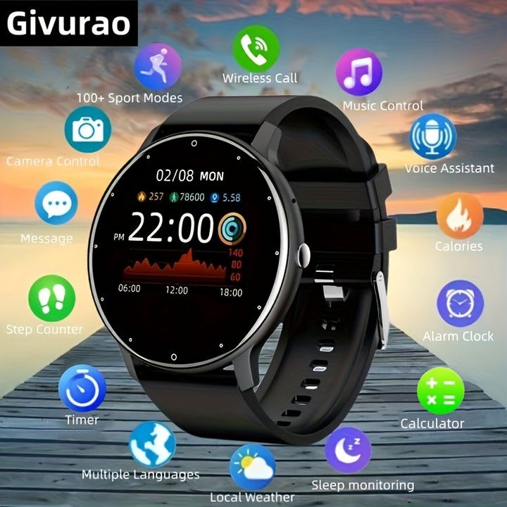 Givurao 2024 Smartwatch, Full Touch Screen, Fitness Tracker with Wireless Calling & Message Notifications, 100+ Sports Modes, Compatible with Android/iOS