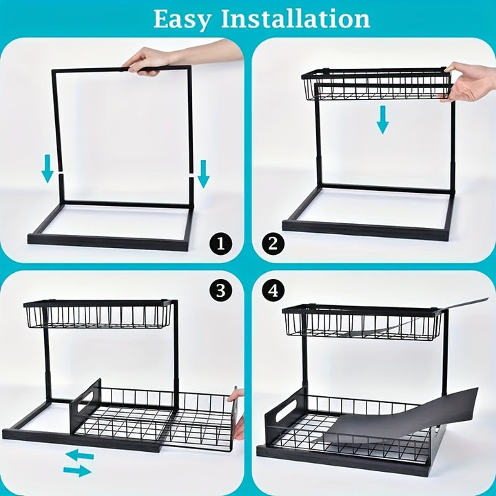 Under Sink Organizer, Pull Out Cabinet Organizer 2 Tier Slide Out Sink Shelf Cabinet Storage Shelves, Under Sink Storage for Kitchen Bathroom Cabinet