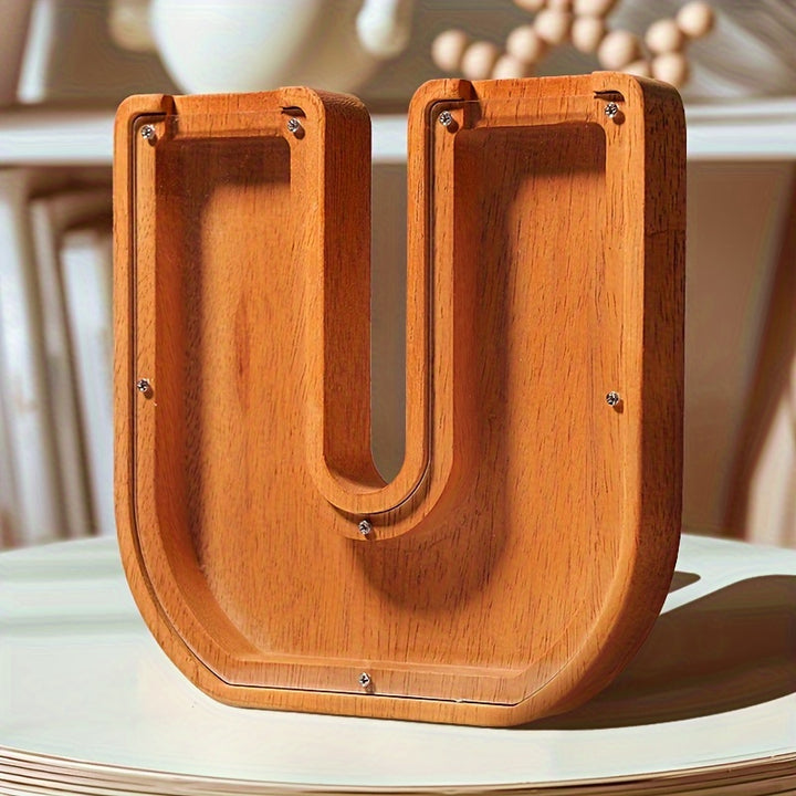 Wooden Lettered Piggy Bank, Personalized Lettered Bank, Wooden Bank 26 English Alphabet Bank, Home Decoration Children's Gifts Halloween、Christmas Gift、Thanksgiving Day easter gift