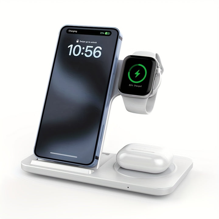 MINGMAI 3-in-1 Fast Wireless Charger Stand with USB Connector, Lightweight Design, Compatible with iPhone 14/13/12/11 Pro MINI MAX XS 8 Plus, Apple Watch Series 8/7/6/SE/5/4/3/2, AirPods 3/2/Pro - Ideal for Home & Office Use