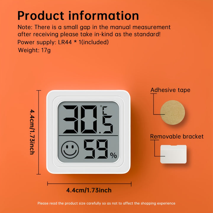 Compact Digital Hygrometer & Thermometer with Smile Icon - Indoor Temperature and Humidity Monitor, Battery-Powered (Non-Rechargeable), Durable Plastic, Single Use - 1pc