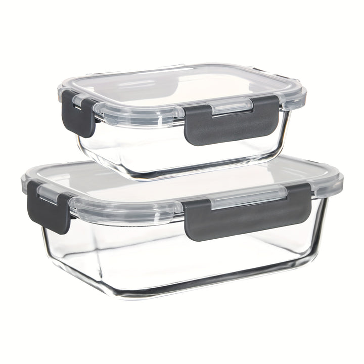 2/10 Stück Glas-Mahlzeitvorbereitungsbehälter Set, Lebensmittelaufbewahrungsbehälter mit luftdichten Deckeln, Glas-Lunchboxen für Zuhause, Küche, Büro-Lunch