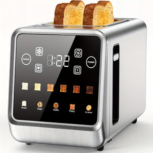 Toaster 2 Scheiben Digitaler Touchscreen Edelstahl-Toaster mit 5 Brotauswahl, 7 Bräunungsstufen und Bagel-/Auftau-/Abbrechen-/Wiedererwärmen-Funktion 1,5 IN 2 Scheiben Smart-Toaster mit herausnehmbarem Krümelbehälter