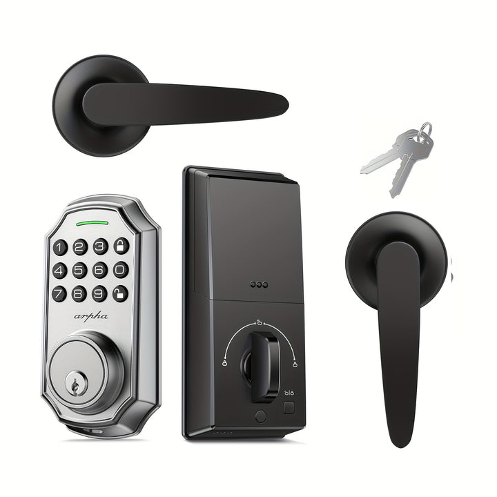 [Smart Keyless Entry Door Lock] Arpha Smart Keyless Entry Door Lock - Auto Lock/Unlock, 100 Code Anti-Peek Combination, Easy Installation, Low Battery Alarm, Strong & Heavy Zinc Alloy, Black & Orange, for Secure Home Access,