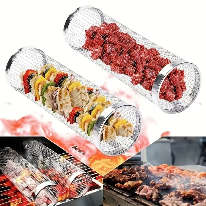 [Stainless Steel BBQ Basket] Durable Stainless Steel 1pc BBQ Grill Basket - Multipurpose Outdoor Cooking Net for Camping, Picnic, BBQ Grill Rack with Handle