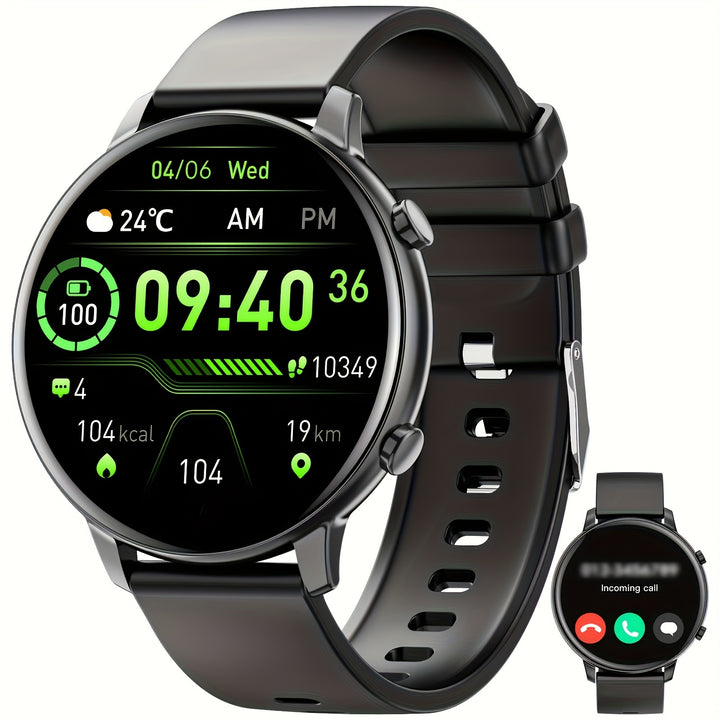 Smart Watch Fitness Tracker - Circular Touch Screen Watch For Android iOS Mobile Phones - Sedentary Reminders, Music Control, Lift Bowl Light Screen