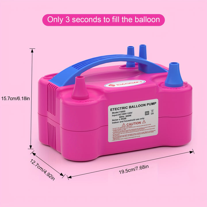 [IDAOdan Electric Balloon Pump] IDAODAN 600W Electric Balloon Pump in Vibrant Rose Red - Quick 3-Second Inflation, Portable with Dual Nozzle - For Party, Wedding & Birthday Decorations, Includes Balloon Tying Tool, Shock-Proo