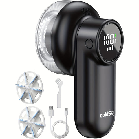 6-Leaf Blades Rechargeable Fabric Shaver - 3-Speeds Defuzzer with Digital Display and Safety Lock - Remove Fuzz, Pills from Clothes, Furniture, Sofa, Blanket