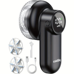 6-Leaf Blades Rechargeable Fabric Shaver 3-Speeds Defuzzer with Digital Display