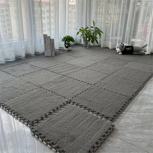 [12pcs Interlocking Carpet Tiles] 12pcs Set of Thick Bedroom Living Room Full Coverage Interlocking Carpet Tiles, Warm Room Bedside Rug, Washable Soft Non-Slip Mats, 11.8x11.8 Inch - Polyester & EVA Material, Machine-Made, Ha